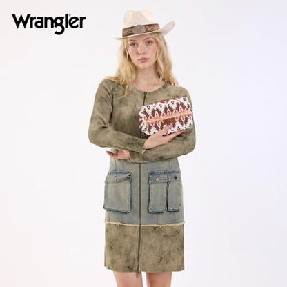 Montana West X Wrangler Travel Makeup Bag Waterproof Cosmetic Bag Portable Makeup Pouch for Women Large Toiletry Bag - color: Coffee