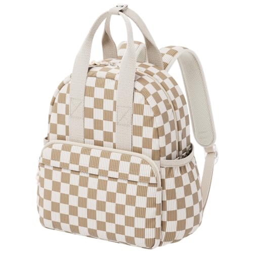 Corduroy Toddler Backpack for Preschool Boys & Girls Ages 2-5, 11 Inch Water-Resistant Small Kids Backpack for School & Travel, Lightweight Daycare Bookbag (M-Khaki Check) - color: Khaki Check