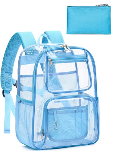 Heavy Duty Clear Backpack For Kids Women Men Boys Girls, 17 Inch Large See Through Backpack, Clear Bookbag With An Extra Pouch Accessories, Transparent Bag For School College Work, Light Blue - color: 2# Light Blue