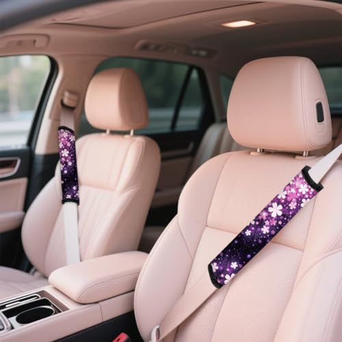 2Pcs Soft Auto Seat Belt Cover Pads, Cherry Blossom Car Seatbelt Shoulder Cushion for Comfortable Driving, Compatible with All Cars' Seatbelt and Backpack Straps 11x2.4inch - color: Cherry