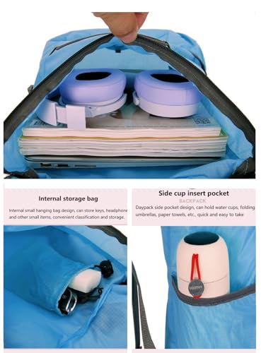 levayhill 16L Small Lightweight Foldable Backpack Sun Hats Travel Set,Blue | Compact Packable Daypack with Bucket Hat For Men Women, Collapsible Bag Quick-dry Outdoor Hiking Beach Summer Fisherman Hat - color: Blue