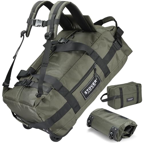 STOVER 45/80/100L Carry-On Rolling Duffel Bag with Wheels, Medium Durable Travel Duffle w/Toiletry Bag, Packable, Foldable with Shoulder Straps- Use as Luggage or Backpack, Men/Women (Green) - color: Green