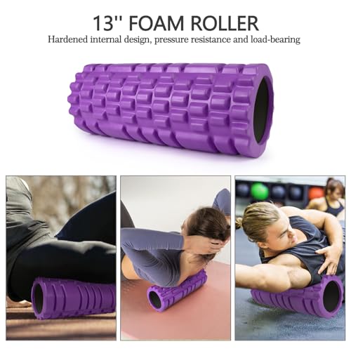 JOYENERGY 5 in 1 Foam Roller Set, Trigger Point Foam Roller Patented, Massage Roller Stick, Massage Ball, Stretching Strap for Deep Tissue Massager for Muscle Pilates Yoga Whole Body - color: Violet