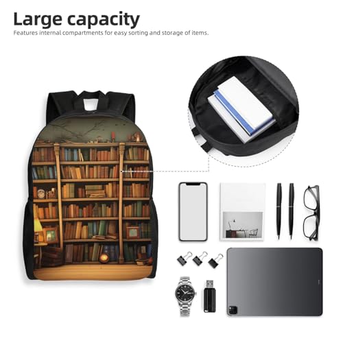 Retro Bookshelf Laptop Backpack for Men Women College Backpacks Water-resistant Lightweight Travel Bag Business Rucksack Large Capacity Hiking Daypack Bookbag Gift
