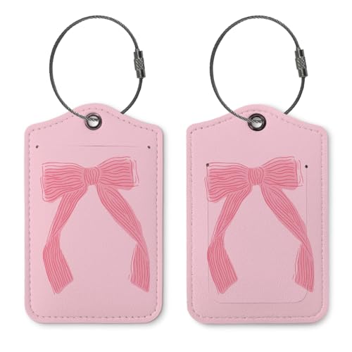 Coquette Luggage Tags for Suitcases,Pink Bow Preppy Luggage Tag,Trendy 2 Pack Luggage Tags for Travel,Teen Girls Gifts Suitcase Tags - color: Big Pink Bow
