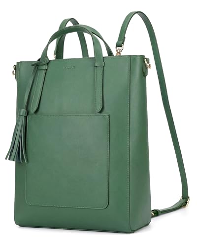 ECOSUSI Tote Bag Convertible Backpack for Women Vegan Leather Handbag Multifuction Shoulder Bag - color: Green