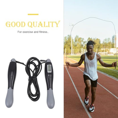 Beavorty Smart Jump Rope with Digital Counter, Steel Wire Fitness Skipping Rope for Adults, Black-grey Long Cord for Outdoor Weight Loss and Exercise Training