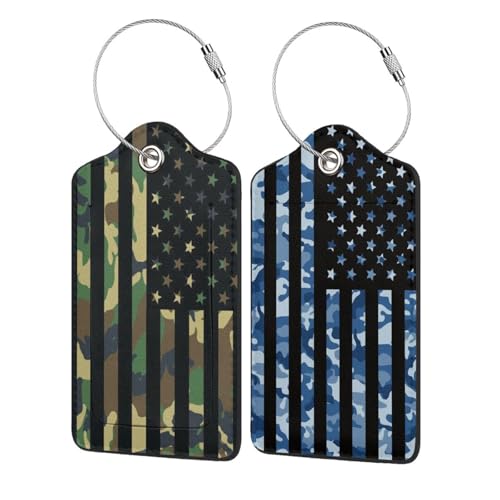 2 Pack American Flag Luggage Tags for Suitcases, Cool Leather Luggage Tag for Travel, Bag Tag Privacy Name ID Card Bag Labels Camouflage 4th of July Decorations Camo US Flag Patriotic Decor - color: Army Us Flag