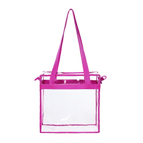 BAGAIL Clear Bags 12x6x12 Stadium Approved Clear Tote Bag with Zipper Closure Crossbody Shoulder Bag with Adjustable Strap - color: Fushcia