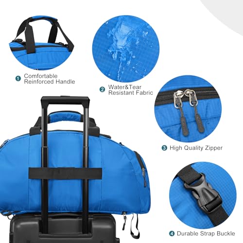 G4Free 40L 3-Way Duffle Bag Backpack Gym Bag for Men Women Sports Duffel Bag with Shoe Compartment Travel Backpack Luggage - color: Blue