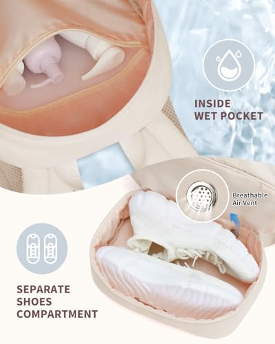 Ceneda Gym Backpack for Women, Cute Gym Bag with Shoe Compartment, Wet Pocket & Tumbler Strap, Puffer Dance Cheer Backpack - color: Beige, style: Puffer