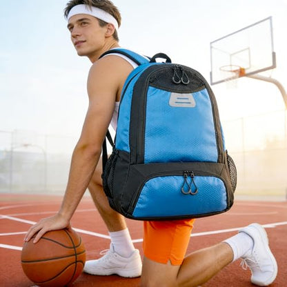 Basketball Bag Backpack with Ball & Shoes Compartment,Basketball Equipment Bags for Basketball, Soccer, Volleyball, Travel - color: Blue