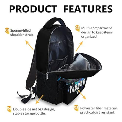 Boys School Backpack Personalized Kids Baseball Backpacks Bookbag Back to School Supplies, 17 Inches Custom Name Cool Sport Back Pack for Travel Camping Casual (Black) - color: Color 4-1