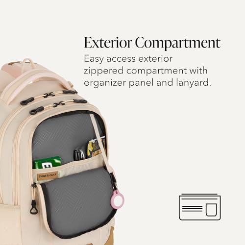 SWISSGEAR Cecil 18-Inch Laptop Backpack Fits 16-Inch Laptop, Travel Daypack with Organizer Pockets, Water Bottle Holders & Padded Straps – Cream/Warm Sand - color: Cream/Warm Sand