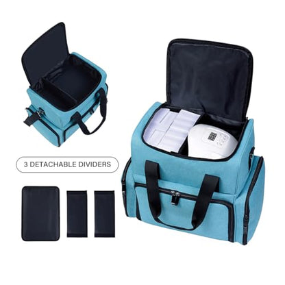 Large Makeup Cosmetic Bag with 3 Removable Case and 2 Removable Dividers Double Layer Travel Storage Organizer, Makeup Brushes Storage Section Lake Green - color: Lake Green