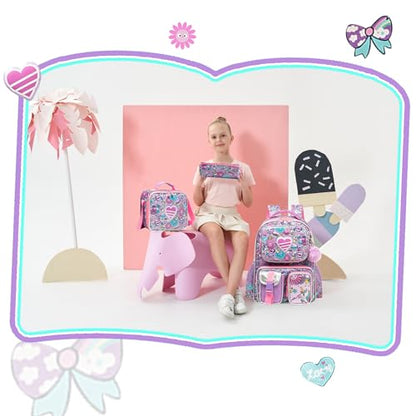 Meetbelify Backpacks for Girls Cute School Backpacks for Elementary Students Ages 8-10 Kids Aesthetic Travel Backpack Large Capacity Laptop Bookbag with Lunch Box 3 in 1 Backpack Set for Girls - color: 01 Girl