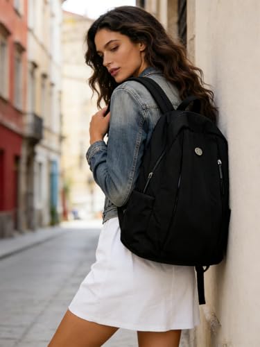 Nylon Backpack for Women Men, Waterproof Travel Backpack Purse Casual Daypack, Gym School Backpack for Daily Cycling (Black) - color: Black