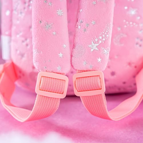 Gloveleya Kids Backpack Toddler Girl Gift Plush Curly Hair Doll Backpack with Glittery Pink Dress and Star Accents 9 Inches - Perfect for Preschool and Day Trips - color: A0033pink, size: 9 inches