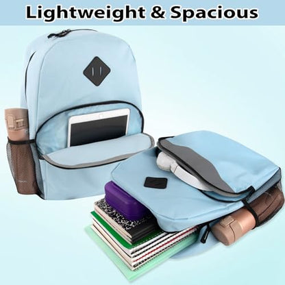 Trail maker 17" Backpack – Reflective School Backpack with Padded Straps, Water Bottle Pockets for Kids & Adults, School Travel Camp (Blue Light) - color: Blue