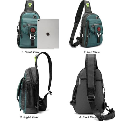 NICGID Sling Bag Chest Shoulder Backpack Crossbody Bags for Tablet Laptop Outdoor Hiking Men Women - color: Dark Green-2629