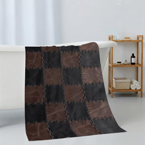 Black Brown Checkered Bath Towels Set of 3 for Bathroom,Soft Absorbent Shower Beach Hand Face Hair Yoga Workout Gym Towel Dish Wahcloth,Modern Farmhouse Plaid Wooden Quick Dry Bath Towels+Set - color: Brown, Bronze, Black