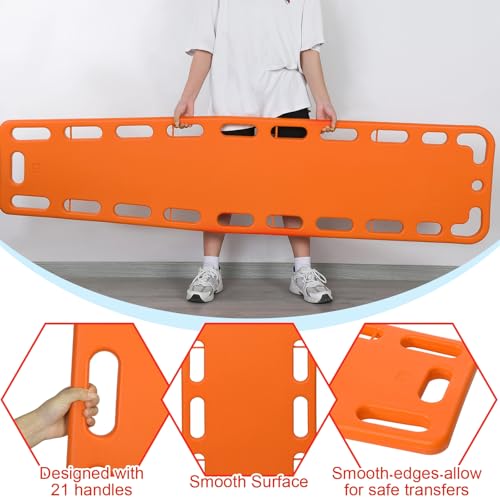 Jenaai 72.83 x 17.72 x 2.5 Inch Spine Board Stretcher with Backboard Straps, Backboard Immobilization Portable Spine Stretcher Plastics Lightweight Base Board (Orange) - color: Orange