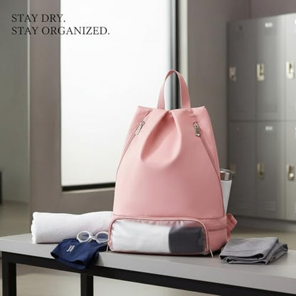 Foldable Gym Backpack with Wet/Dry Separation, Water-Resistant Oxford Sports Bag for Travel & Commute - color: Pink