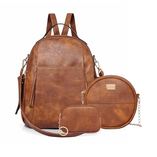 Small Backpack for Women Designer Leather Mini Backpack Purse Ladies Fashion Roomy Shoulder Handbag (Caramel-3) - color: Caramel-3