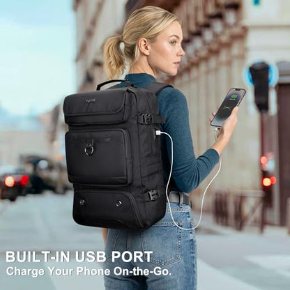 PIJUSHI Carry on Travel Backpack for Women Men Convertible Duffel Bag Backpack Large Luggage Rucksack Fit 16 Inch Laptop(PE039 Black) - color: Black