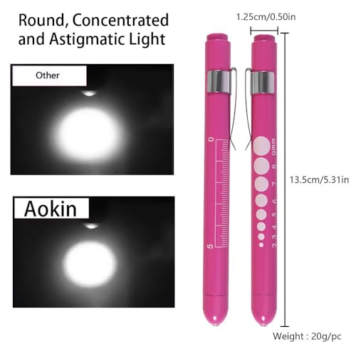 Aokin Medical Pen Light for Nurse Doctor, Reusable LED Medical Penlight Flashlight with Pupil Gauge and Ruler, White Light, Rose - color: Rose