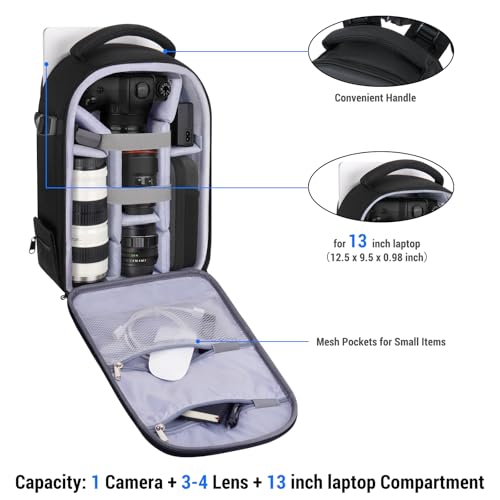 MOSISO Camera Backpack,DSLR/SLR/Mirrorless Photography Camera Bag Full Open Waterproof Hardshell Bag with Insert&Tripod Holder&Laptop Compartment Compatible with Canon/Nikon/Sony, Black - color: Black