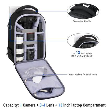 MOSISO Camera Backpack,DSLR/SLR/Mirrorless Photography Camera Bag Full Open Waterproof Hardshell Bag with Insert&Tripod Holder&Laptop Compartment Compatible with Canon/Nikon/Sony, Black - color: Black