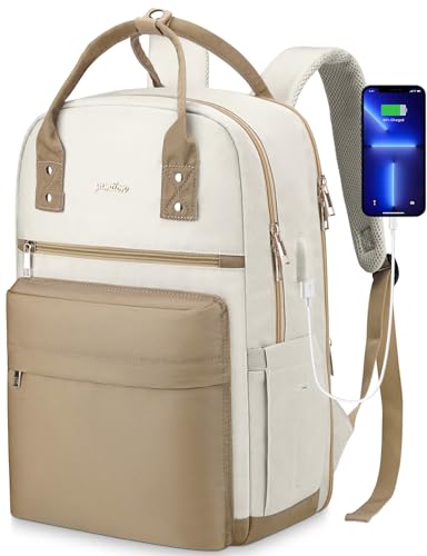 YAMTION 17 Inch Laptop Backpack for Women Bookbag School Backpack with Charger,Aesthetic Computer Backpacks for High School Teen Girls Office College Students Nursing Work,Mochila Mujer,Beige - color: Khakibeige, size: 17.3 inch