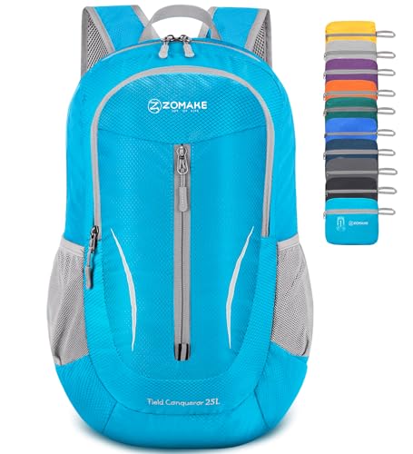 ZOMAKE Ultra Lightweight Packable Backpack 25L, Foldable Hiking Backpacks Water Resistant Small Folding Daypack for Travel(Light Blue) - color: Light Blue