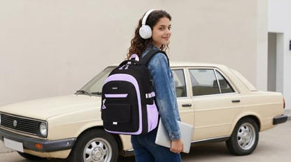 Cute Backpacks for Girls, Teens Aesthetic High School Laptop Backpack College Student Women Bookbag, Mochilas Escolares para Niñas, Black Purple - color: Black Purple, size: 15.6in