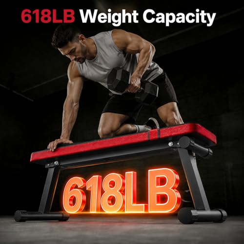 Flat Weight Bench 618 LB Workout Bench for Home Gym Adjustable Foldable Dumbbell Bench Press & Sit Up Exercise Bench for Strength Training