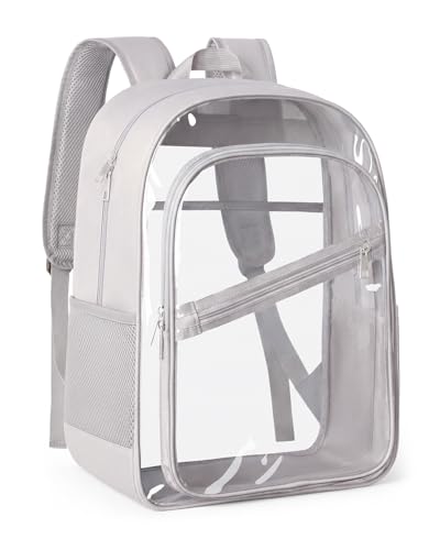 KIMNERPU Clear Backpack, Fabric & PVC Transparent Bookbag with Padded Straps for Women Men, Large Capacity 4-Layers See Through Heavy Duty Back Pack for Work Travel Concert Festival Security L (Grey) - color: Grey, size: Large(17.5"H)