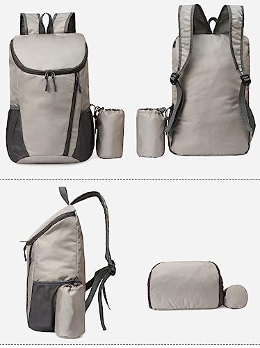 Hiking Backpack, Waterproof Wearable Lightweight Backpack, Foldable Outdoor Travel Camping Daypack - color: Grey