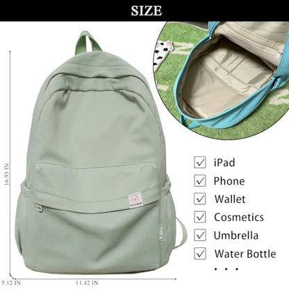 Cute Aesthetic Backpack Y2K Simple Solid Color Kawaii Backpacks Travel Laptop Backpack (Green) - color: Green