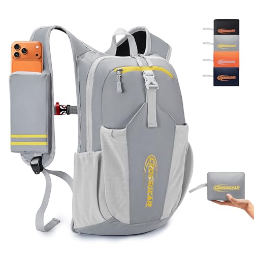 16L Small Hiking Backpack, CROSSGEAR Lightweight Waterproof Foldable Backpack, Travel Camping Outdoor Daypack for Women Men, Gray