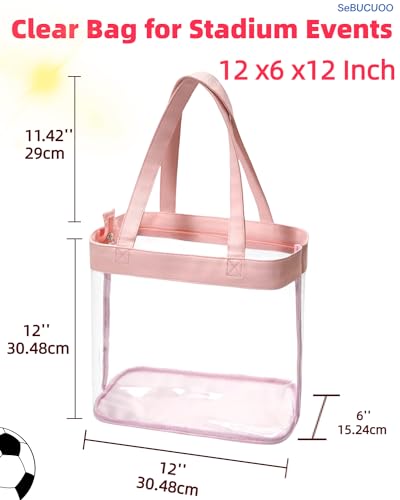 Clear Tote Bag Stadium Approved 12x6x12 12x12x6 Clear Bag for Stadium Events 12 x6 x12 Transparent Purse 12 x 6 x 12 - color: Cute Pink
