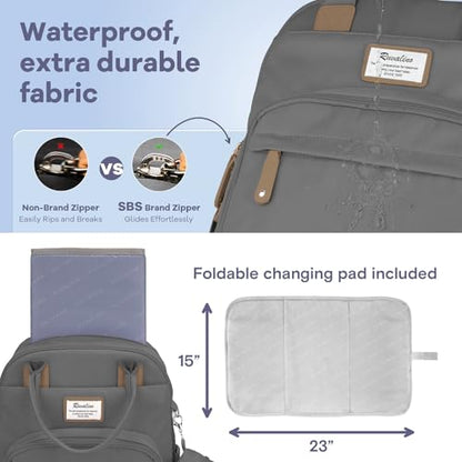 RUVALINO Diaper Bag Backpack, Multifunction Travel Back Pack Maternity Baby Changing Bags, Large Capacity, Waterproof and Stylish, Iron Gray - color: Iron Gray