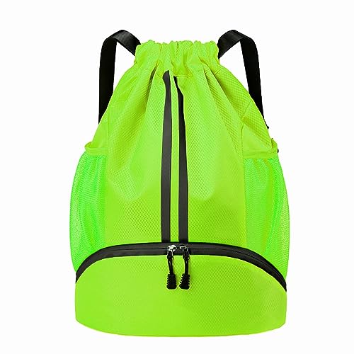 Hoedia Sports Drawstring Backpack - String Swim Gym Bag with Shoes Compartment and Wet Proof Pocket for Women&Men (Green) - color: Green, size: Large