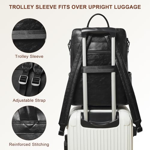 Shrrie Laptop Backpack for Women 15.6 inch,Travel Leather Backpack Purse Nurse Teacher Carry on Backpack Computer Bag,Professional Water-Resistant College Business Work Casual Daypack,Black - color: Black01