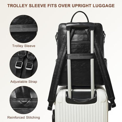 Shrrie Laptop Backpack for Women 15.6 inch,Travel Leather Backpack Purse Nurse Teacher Carry on Backpack Computer Bag,Professional Water-Resistant College Business Work Casual Daypack,Black - color: Black01