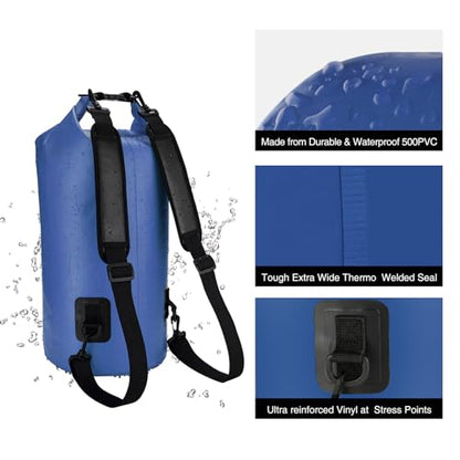 Piscifun Dry Bag, Waterproof Floating Backpack 10L/20L/30L/40L with Waterproof Phone Case for Boating, Kayaking, Fishing - color: Sapphire Blue, style: 20l