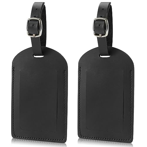 Ringsun Genuine Leather Luggage Tag for Suitcases ID Tags Bag Tags for Luggage (2 Pack) - color: 2 Pack-black