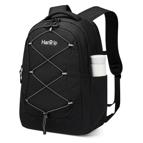 HanTrip Travel Laptop Backpacks for Women Men, Large Work Backpack for Commuter College School Book Bags, Reflective Water Resistant Backpack with Luggage Strap Water Bottle Pocket Chest Strap, Black - color: Black-2