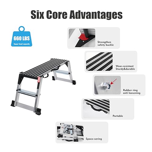 Aluminum Drywall Stool Ladder Platform,Heavy Duty Scaffolding Ladder Stand,Folding Work Bench Stepladder Stool with Non-Slip Feet,Perfect for RV Cleaning,Home Painting (50.80''X11.80''19.70'') - size: 50.80''X11.80''19.70