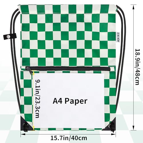 draw string back bag, Large Gym Sports string backpack for men and women with front zipper pocket(Greencheckered) - color: Greencheckered, style: Drawstring With Front Pocket